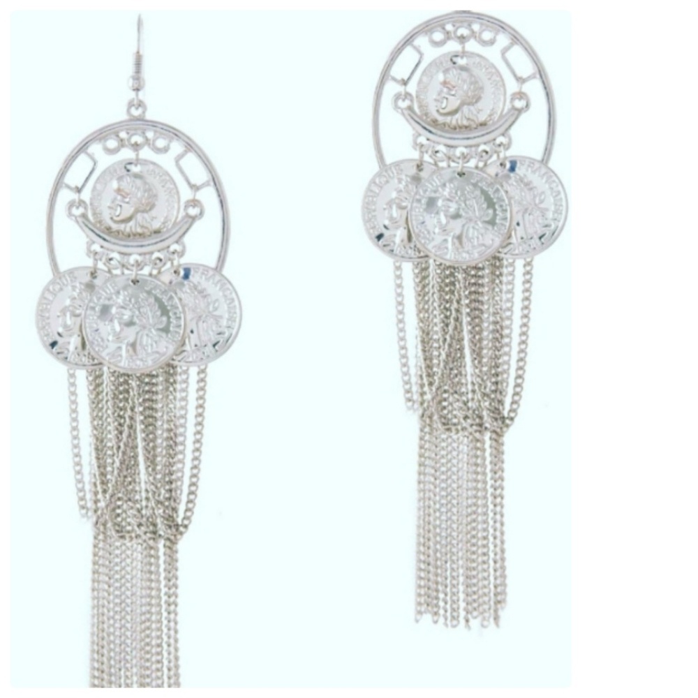 "New" Bohemian silver coin earrings
